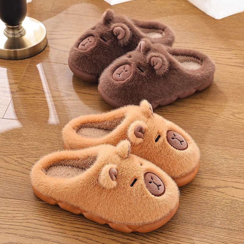 Pamut papucs Cartoon karakterrel, uniszex beltéri Slip-On, puha pamut fleece bélés, PVC talp