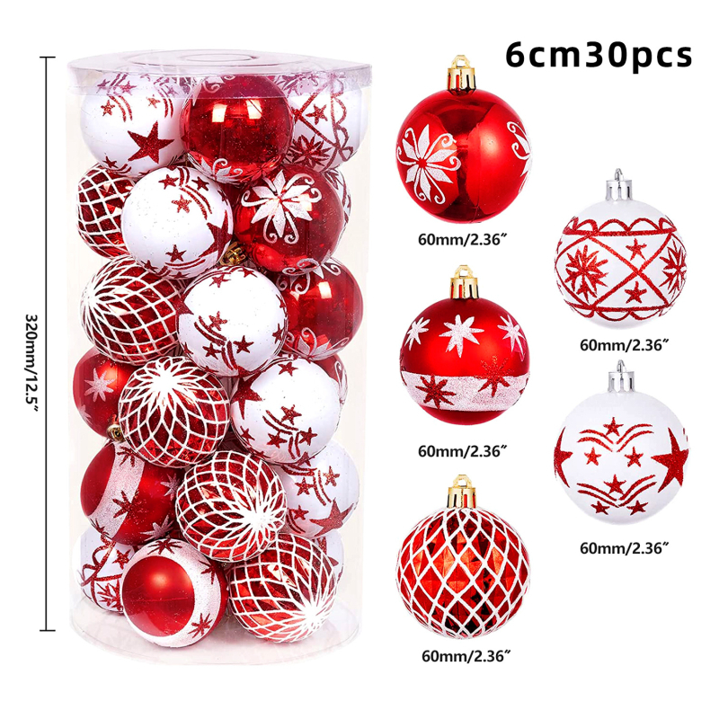 Božićne plastične kuglice, elektroplatirane, ručno obojene, 6 cm, set od 30 komada, viseće ukrase