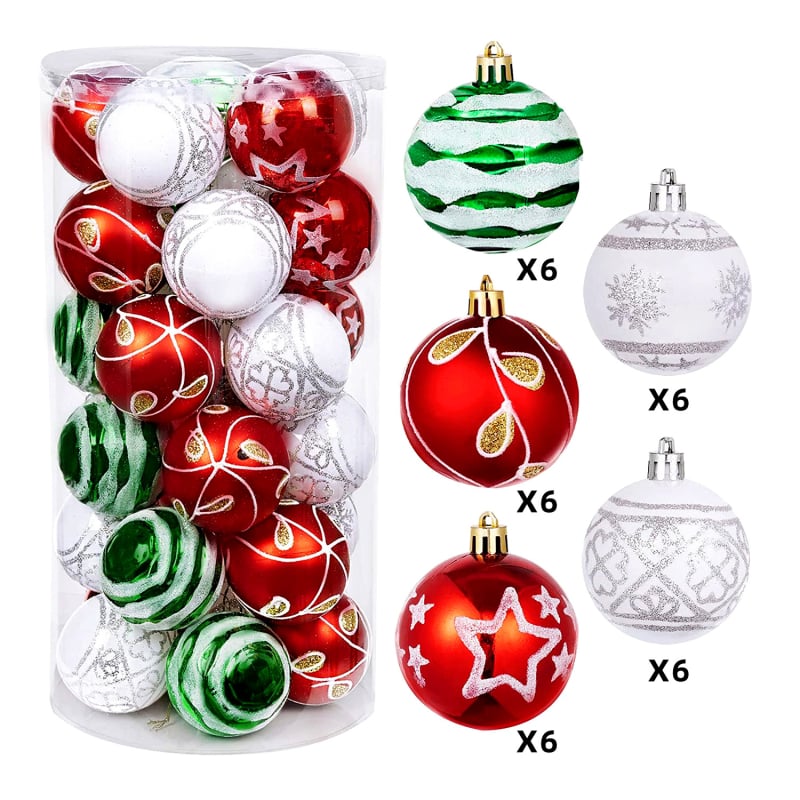 Božićne plastične kuglice, elektroplatirane, ručno obojene, 6 cm, set od 30 komada, viseće ukrase