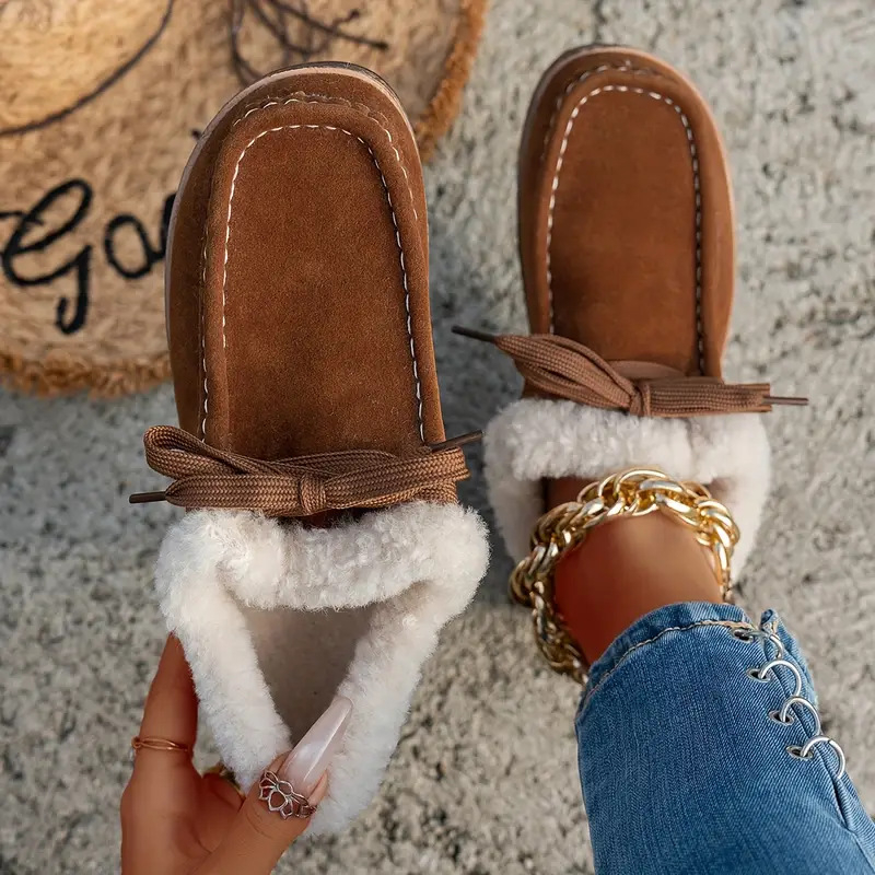 Pamut cipő – uniszex, meleg plüss belsővel, slip-on, alacsony felső rész, gumírozott talp, kerek orr