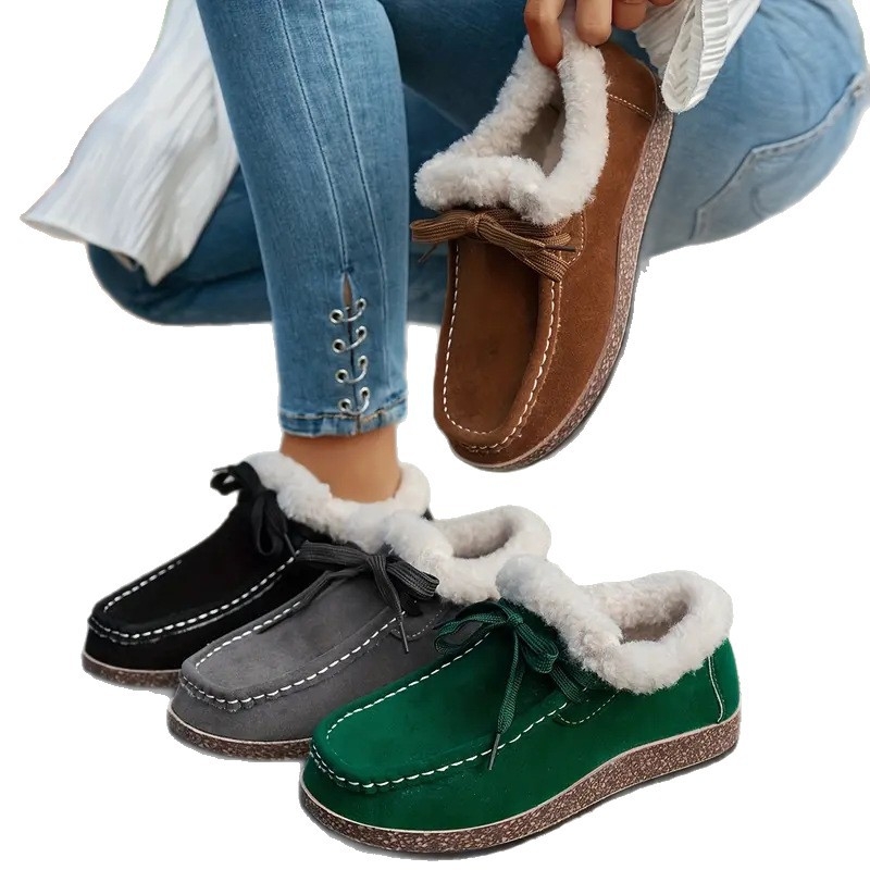 Pamut cipő – uniszex, meleg plüss belsővel, slip-on, alacsony felső rész, gumírozott talp, kerek orr
