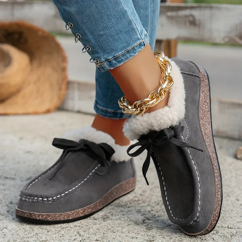 Pamut cipő – uniszex, meleg plüss belsővel, slip-on, alacsony felső rész, gumírozott talp, kerek orr