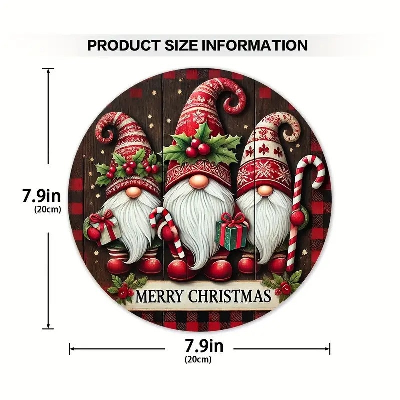 Drevená vianočná visiaca ozdoba na dvere – kruhový ornament so snehuliakom a Santa Clausom, tlačová technika