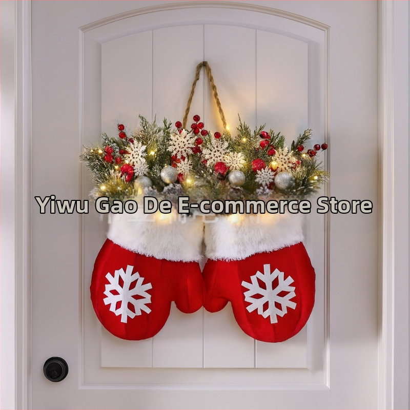 Žvilgantis Kalėdinis pirštinių vainikas, pūkuotas, amerikietiškas stilius, pusiau rankinis/pusiau mechaninis gaminimas, kodas CP5090301