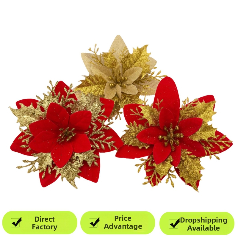 Guanmei Umelá vianočná kytica, hlava a veniec so zlatým práškom — Balenie: kartón; Ručná výroba; Importované: Nie