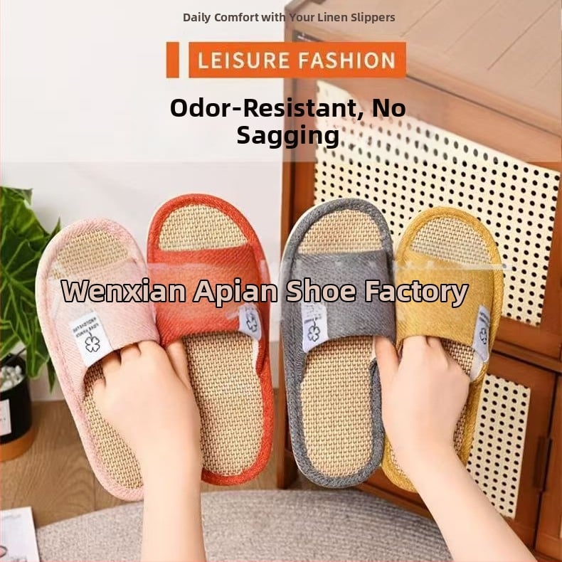 Női lenvászon beltéri papucs, légáteresztő, csúszásmentes, kopásálló, modell 523 - Four Leaf Clover