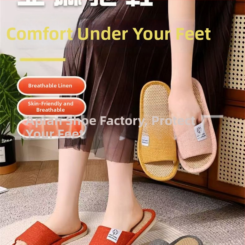 Női lenvászon beltéri papucs, légáteresztő, csúszásmentes, kopásálló, modell 523 - Four Leaf Clover