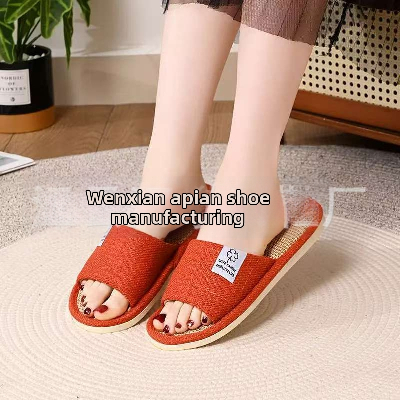 Női lenvászon beltéri papucs, légáteresztő, csúszásmentes, kopásálló, modell 523 - Four Leaf Clover