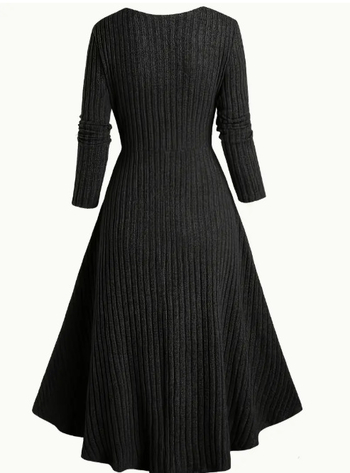 Haljina s patchwork printom, dugi rukavi, okrugli izrez, pamuk-poliester materijal, elegantno svakodnevni stil