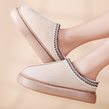 Ženské zimné bavlnené topánky s umelým krátkym plyšom (nízky horný diel, okrúhla špička, Slip-On, EVA podrážka)