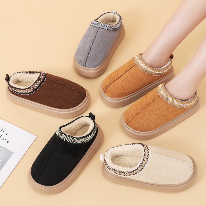 Ženské zimné bavlnené topánky s umelým krátkym plyšom (nízky horný diel, okrúhla špička, Slip-On, EVA podrážka)