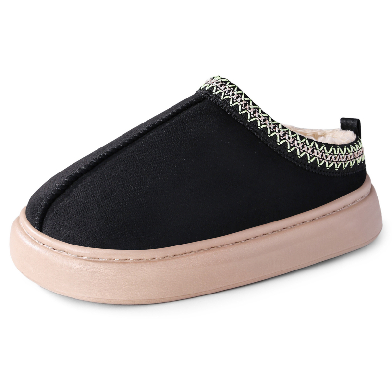 Ženské zimné bavlnené topánky s umelým krátkym plyšom (nízky horný diel, okrúhla špička, Slip-On, EVA podrážka)