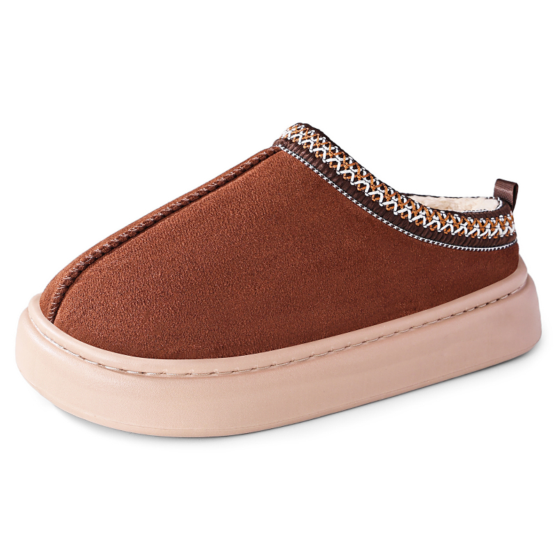 Ženské zimné bavlnené topánky s umelým krátkym plyšom (nízky horný diel, okrúhla špička, Slip-On, EVA podrážka)