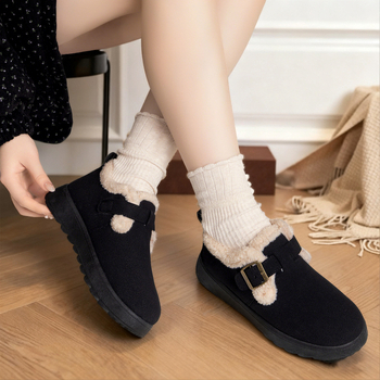 Női téli pamut cipő műszőrme béléssel, külső Mongolian Velvet, alacsony felső rész, PVC talp, slip-on