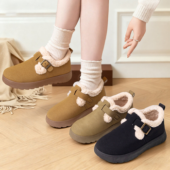 Női téli pamut cipő műszőrme béléssel, külső Mongolian Velvet, alacsony felső rész, PVC talp, slip-on