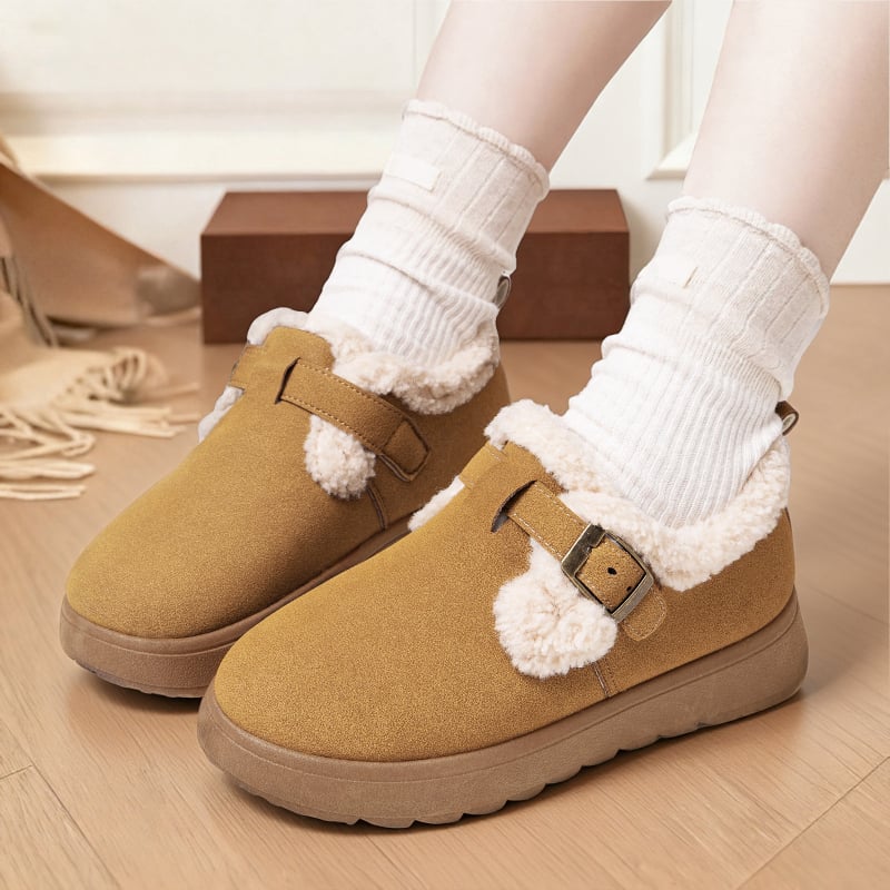 Női téli pamut cipő műszőrme béléssel, külső Mongolian Velvet, alacsony felső rész, PVC talp, slip-on