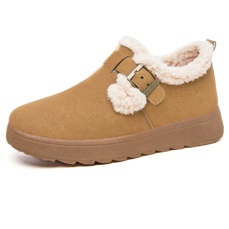 Női téli pamut cipő műszőrme béléssel, külső Mongolian Velvet, alacsony felső rész, PVC talp, slip-on