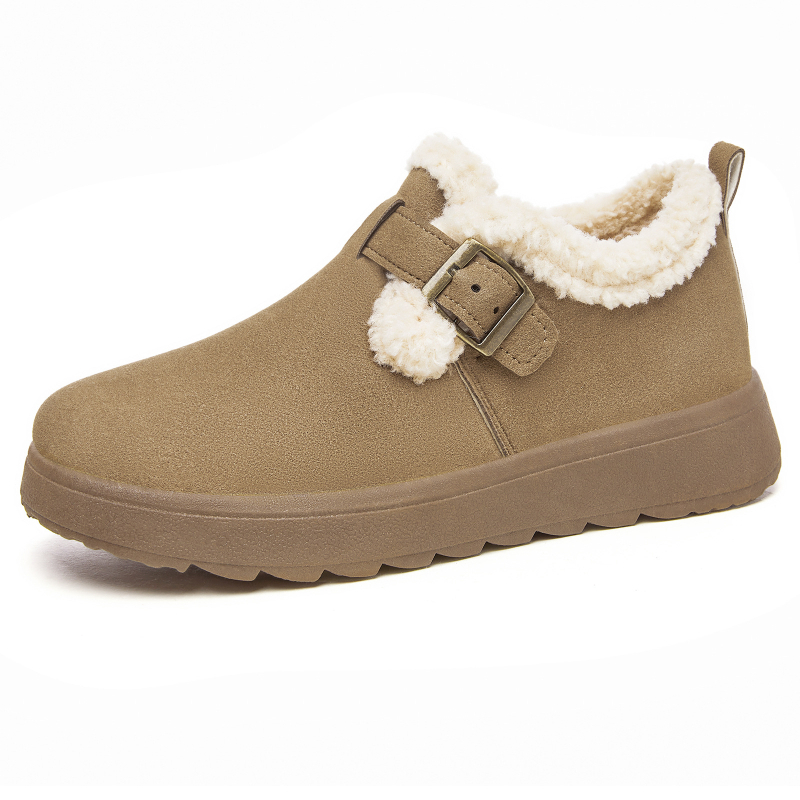Női téli pamut cipő műszőrme béléssel, külső Mongolian Velvet, alacsony felső rész, PVC talp, slip-on