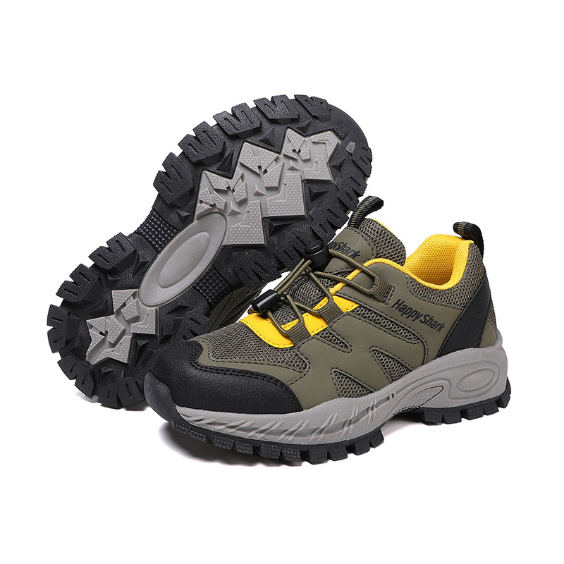 Детски планински обувки за ходене с дишаща мрежеста горна част, гумена подметка и предна връзка, подходящи за зимен, пролетен и есенен сезон.