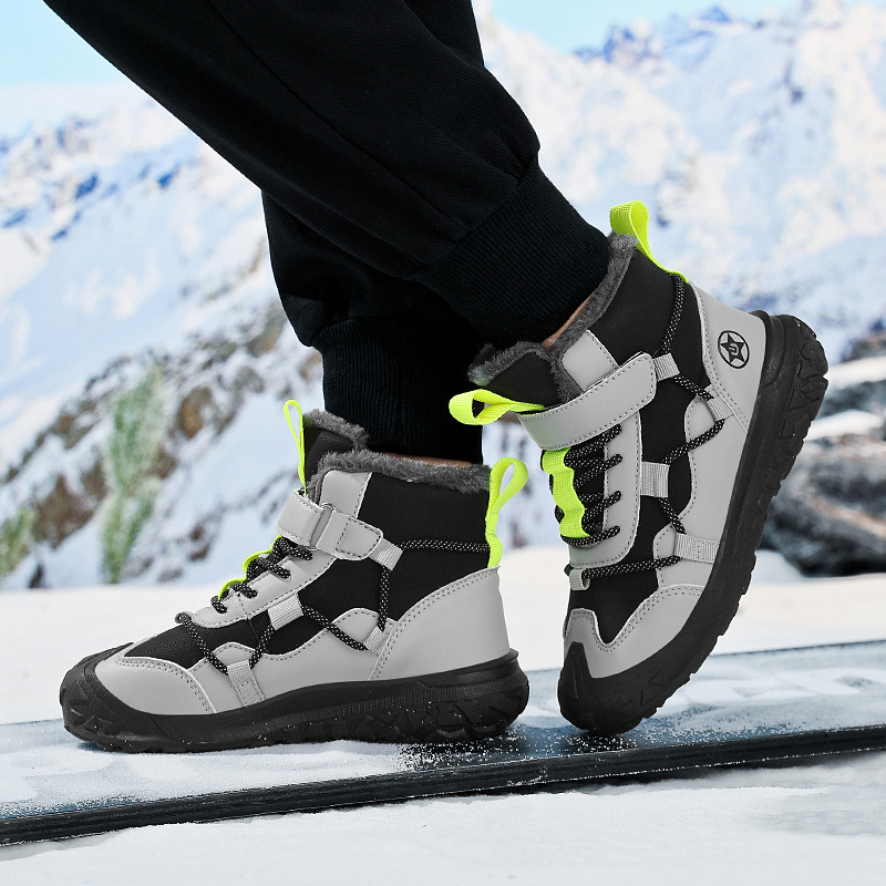 Chlapčenské zimné topánky do snehu pre deti vo veku 7–16 rokov so silnou výstelkou, zapínanie na suchý zips, podrážka TPR