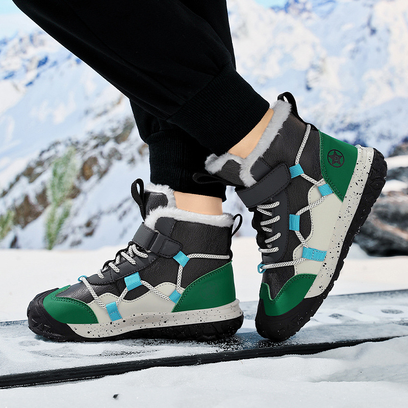 Chlapčenské zimné topánky do snehu pre deti vo veku 7–16 rokov so silnou výstelkou, zapínanie na suchý zips, podrážka TPR