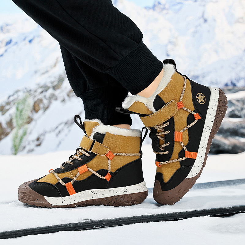 Chlapčenské zimné topánky do snehu pre deti vo veku 7–16 rokov so silnou výstelkou, zapínanie na suchý zips, podrážka TPR