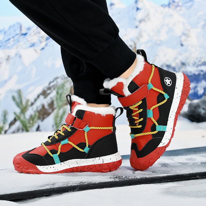 Chlapčenské zimné topánky do snehu pre deti vo veku 7–16 rokov so silnou výstelkou, zapínanie na suchý zips, podrážka TPR