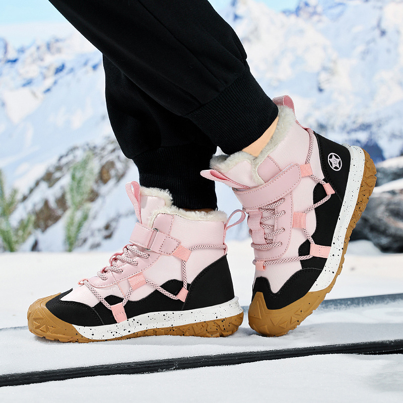 Chlapčenské zimné topánky do snehu pre deti vo veku 7–16 rokov so silnou výstelkou, zapínanie na suchý zips, podrážka TPR