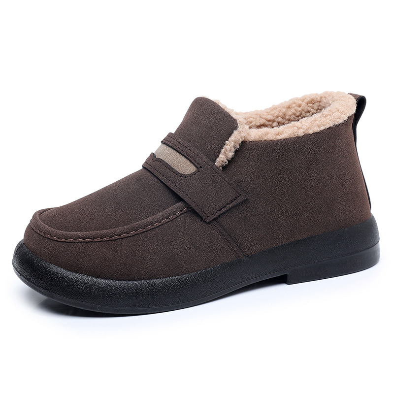 Dámske zimné topánky z PU materiálu s fleecovou podšívkou, korejský štýl, slip-on s Velcro zapínaním, gumová podrážka, nízky podpätok 1–3 cm