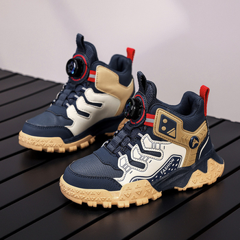 Detské kožené tenisky s otočným viazaním, priedušné, ľahké, podrážka z TPR, pruhovaný vzor