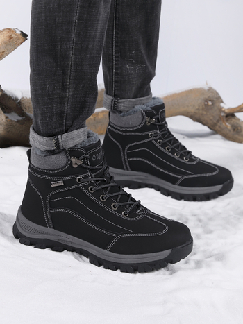 Ορειβατικά Παπούτσια Υψηλής Κορφής Για Χειμώνα - Κλείσιμο Με Κορδόνια Εμπρός - Αντιολισθητική Καουτσούκ Εξωτερική Σόλα - Εσωτερική Επένδυση Από Συνθετικό Κοντό Πλυς