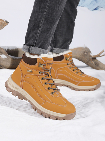 Ορειβατικά Παπούτσια Υψηλής Κορφής Για Χειμώνα - Κλείσιμο Με Κορδόνια Εμπρός - Αντιολισθητική Καουτσούκ Εξωτερική Σόλα - Εσωτερική Επένδυση Από Συνθετικό Κοντό Πλυς