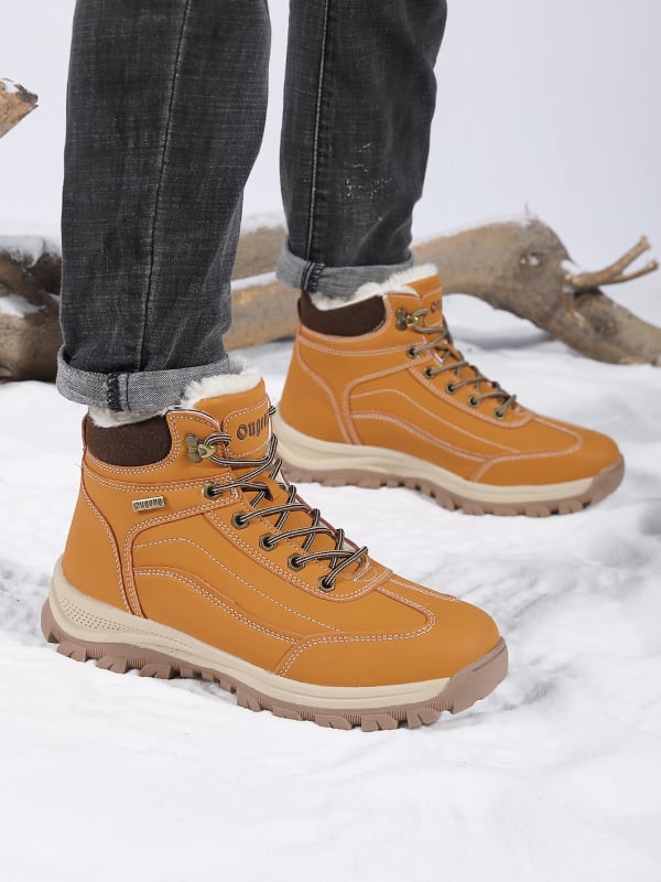 Ορειβατικά Παπούτσια Υψηλής Κορφής Για Χειμώνα - Κλείσιμο Με Κορδόνια Εμπρός - Αντιολισθητική Καουτσούκ Εξωτερική Σόλα - Εσωτερική Επένδυση Από Συνθετικό Κοντό Πλυς
