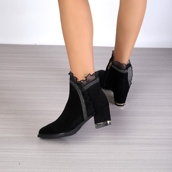 Topánky s kožušinkou, bočný zips, PU vrchná časť, gumová podrážka, vysoký podpätok 6-8 cm