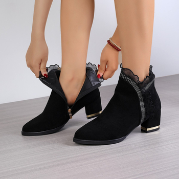 Topánky s kožušinkou, bočný zips, PU vrchná časť, gumová podrážka, vysoký podpätok 6-8 cm