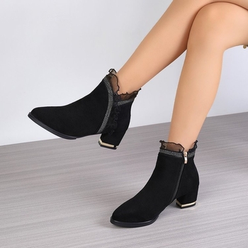 Topánky s kožušinkou, bočný zips, PU vrchná časť, gumová podrážka, vysoký podpätok 6-8 cm