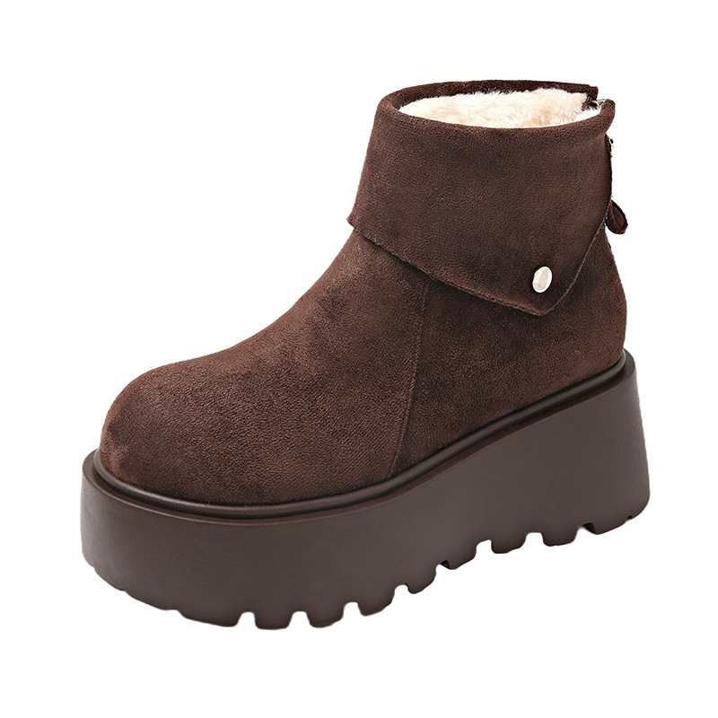 Dámske zimné topánky s hrubou podrážkou pre zvýšenie výšky, teplé podšité umelou kožušinkou, gumová podrážka, Slip-On
