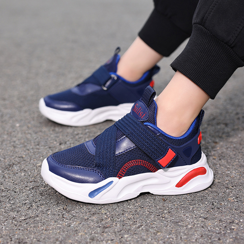 Detské sieťovinové bežecké topánky na suchý zips – dýchateľné, ľahké, protišmykové, EVA podrážka, unisex, jar a jeseň, pre deti 4–16 rokov