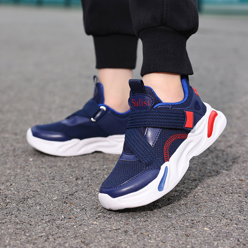 Detské sieťovinové bežecké topánky na suchý zips – dýchateľné, ľahké, protišmykové, EVA podrážka, unisex, jar a jeseň, pre deti 4–16 rokov