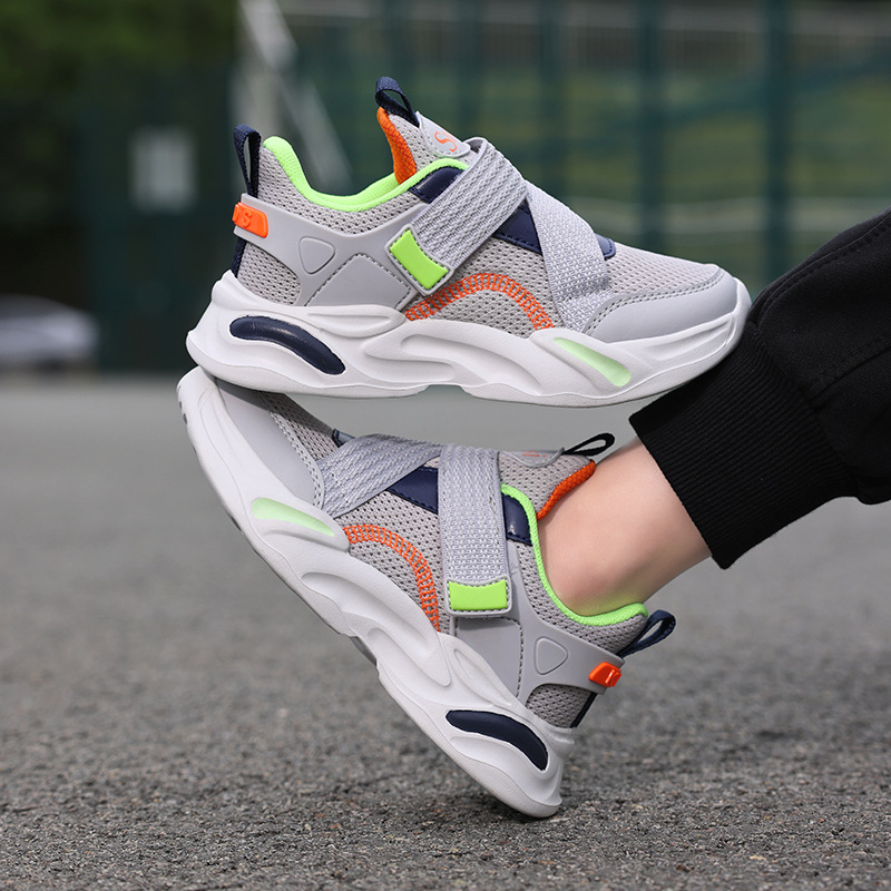 Detské sieťovinové bežecké topánky na suchý zips – dýchateľné, ľahké, protišmykové, EVA podrážka, unisex, jar a jeseň, pre deti 4–16 rokov