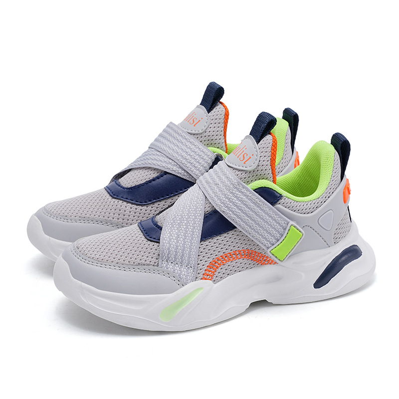 Detské sieťovinové bežecké topánky na suchý zips – dýchateľné, ľahké, protišmykové, EVA podrážka, unisex, jar a jeseň, pre deti 4–16 rokov