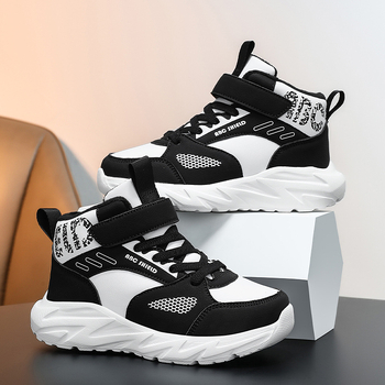Detské zimné teplé vysoké športové tenisky so suchým zipsom, syntetická koža, MD podrážka, unisex, vek 7–16 rokov