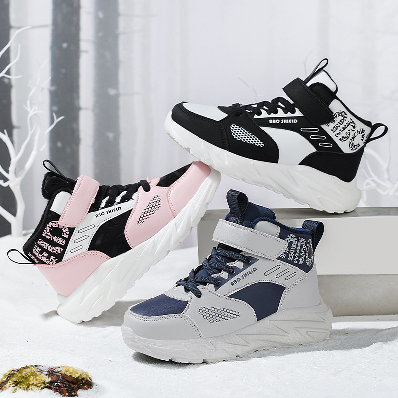 Detské zimné teplé vysoké športové tenisky so suchým zipsom, syntetická koža, MD podrážka, unisex, vek 7–16 rokov