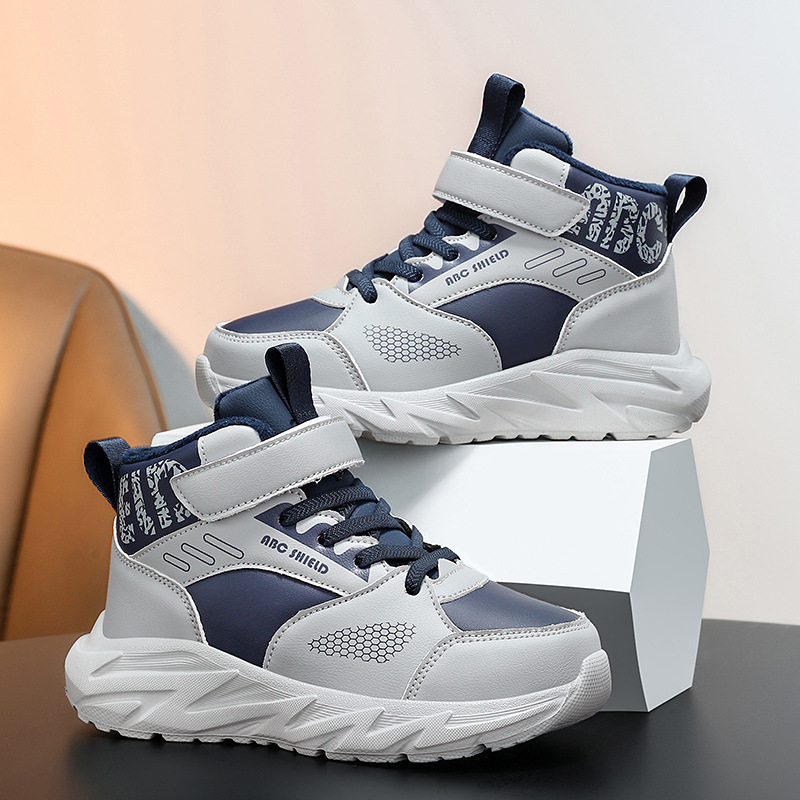 Detské zimné teplé vysoké športové tenisky so suchým zipsom, syntetická koža, MD podrážka, unisex, vek 7–16 rokov