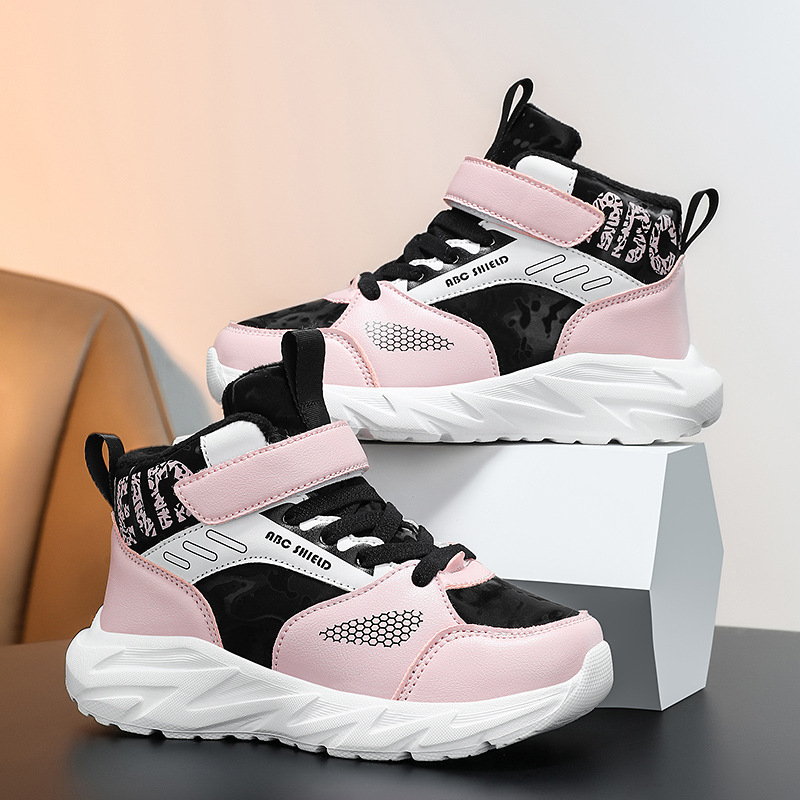 Detské zimné teplé vysoké športové tenisky so suchým zipsom, syntetická koža, MD podrážka, unisex, vek 7–16 rokov