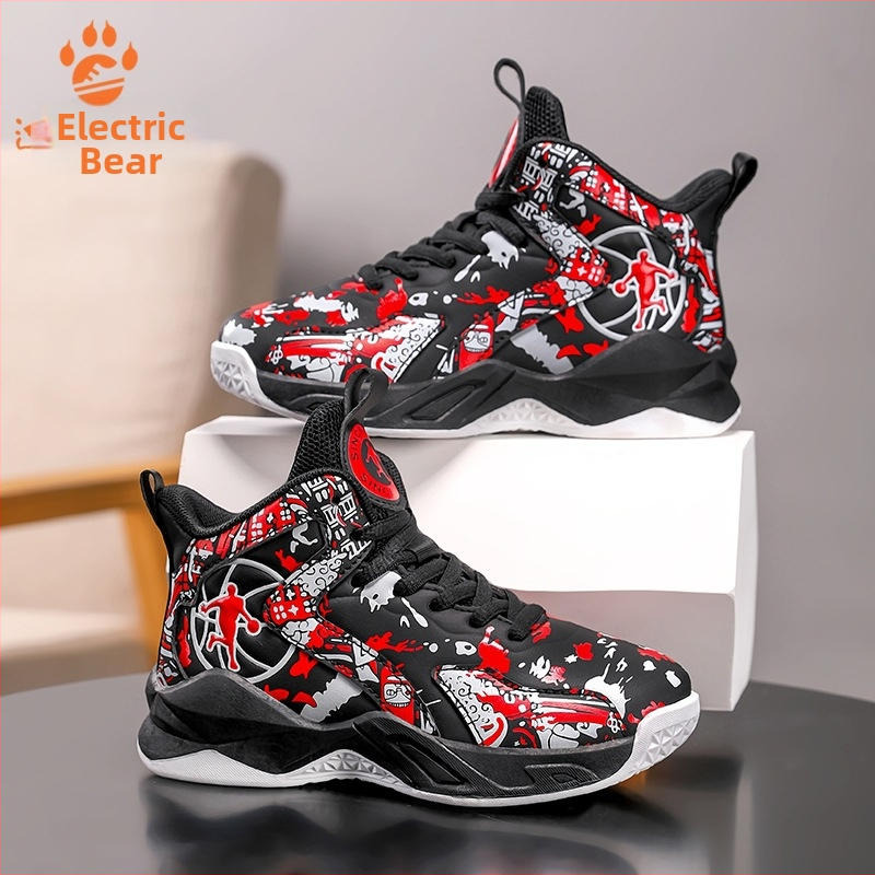 Detské basketbalové topánky s vrškom zo syntetickej kože, priedušné, ľahké, protišmykové a tlmiace nárazy, podrážka z odolnej gumy, jednofarebný vzor