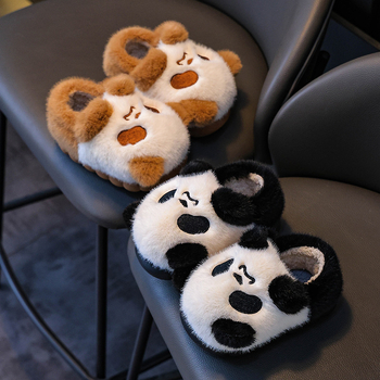 Detské bavlnené papuče do interiéru - unisex, cartoon vzor, vrchný materiál z jemného zamatového veluru, PVC podrážka, hrubé a teplé na zimu