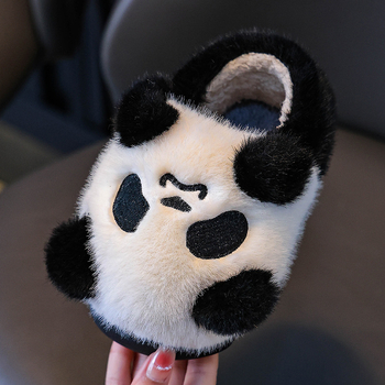 Detské bavlnené papuče do interiéru - unisex, cartoon vzor, vrchný materiál z jemného zamatového veluru, PVC podrážka, hrubé a teplé na zimu