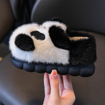 Detské bavlnené papuče do interiéru - unisex, cartoon vzor, vrchný materiál z jemného zamatového veluru, PVC podrážka, hrubé a teplé na zimu