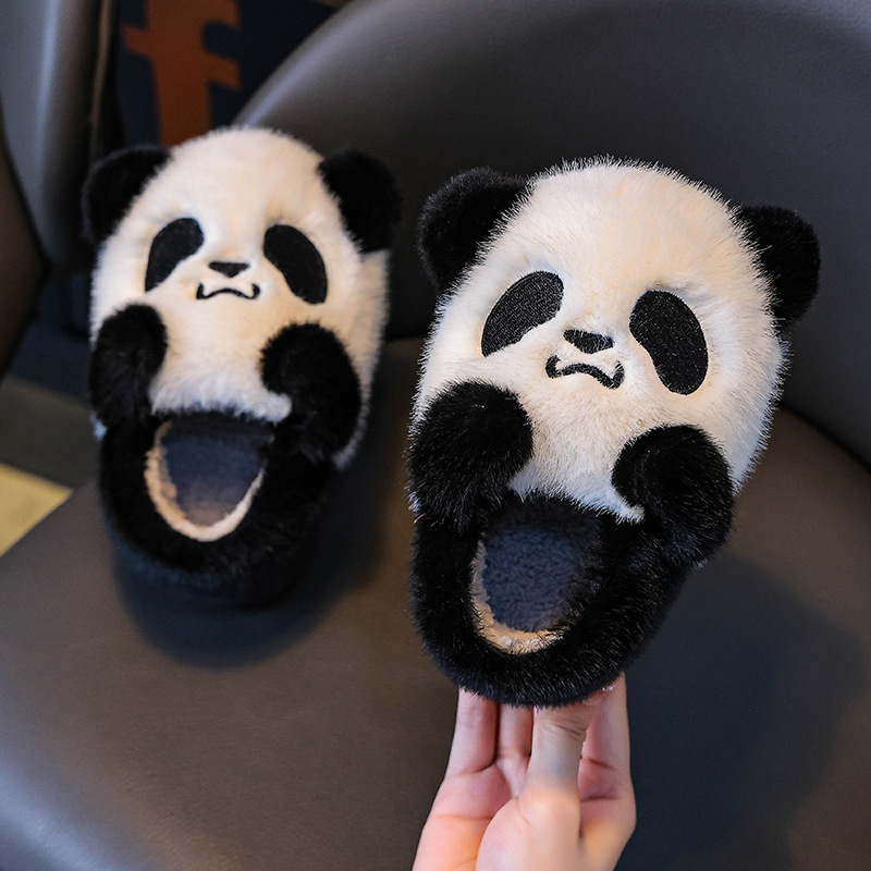 Detské bavlnené papuče do interiéru - unisex, cartoon vzor, vrchný materiál z jemného zamatového veluru, PVC podrážka, hrubé a teplé na zimu